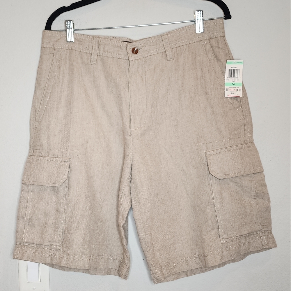 NWT Tasso Elba Linen Cotton Beige Cargo Shorts Men's size‎ 34 10" inseam